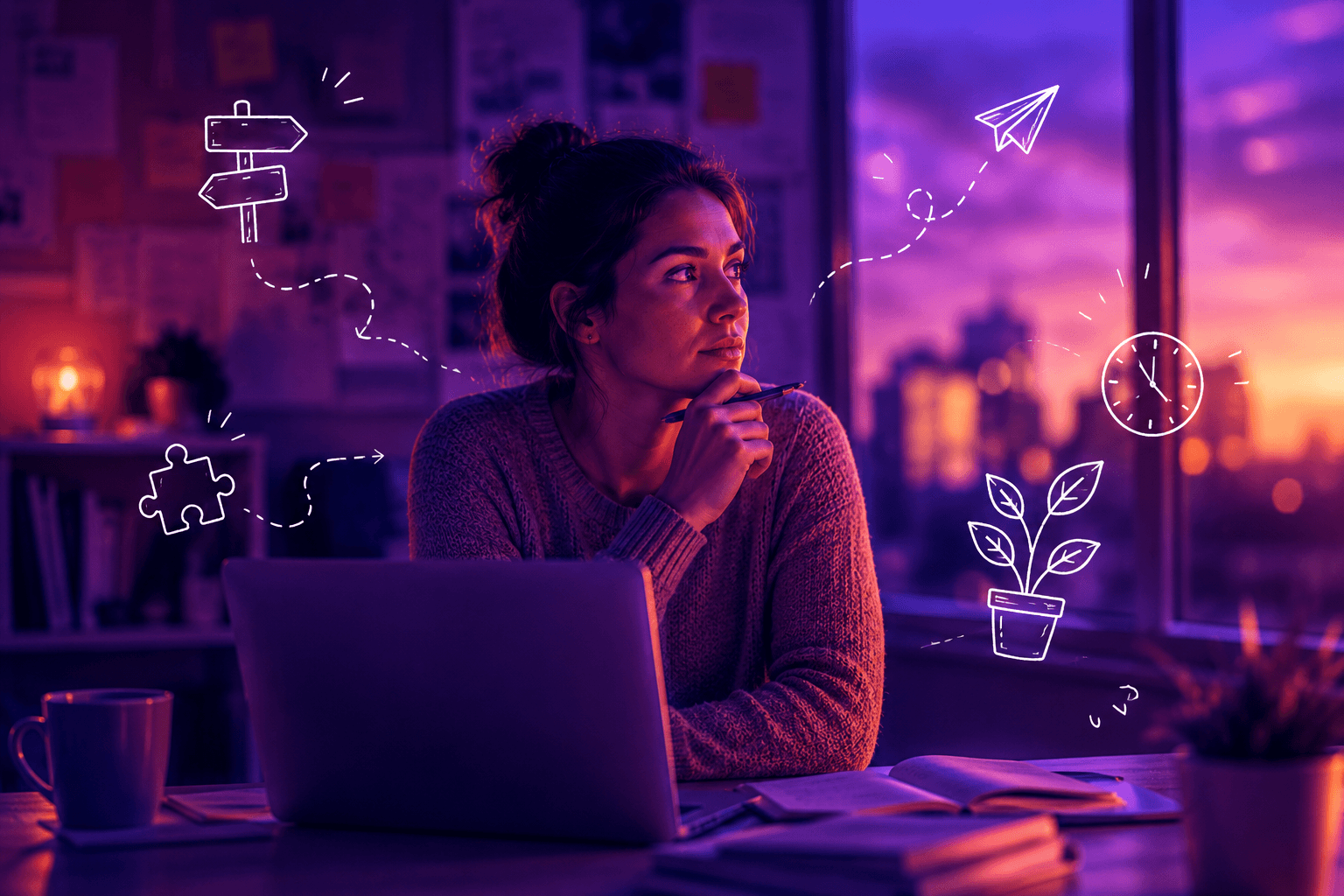 Professional sitting at a bright desk reviewing their resume on a laptop, preparing to re-enter the job market after a career break
