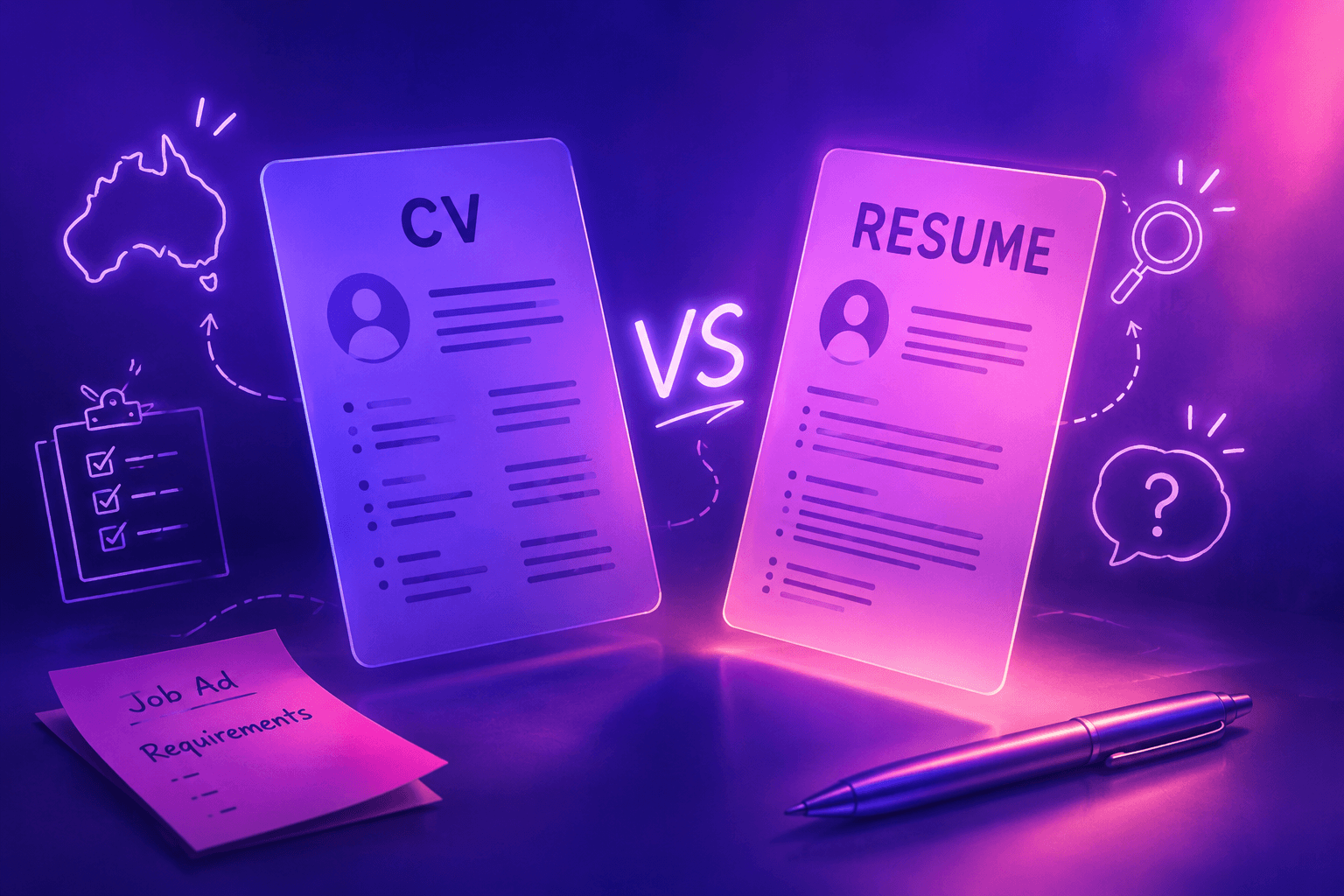 CV versus resume comparison with Australian map in the background